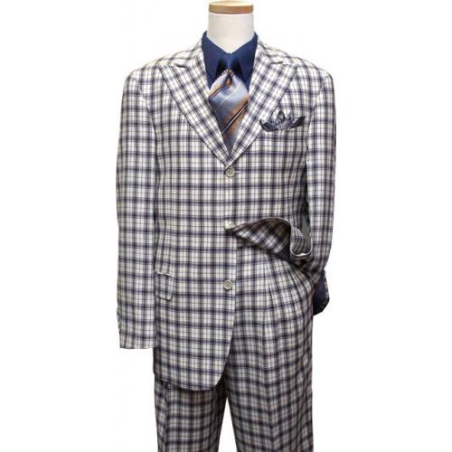 Earvin Magic Johnson Ivory With Navy Blue/Tan Plaid Suit BN24376